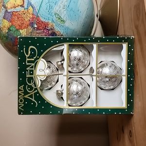 Vintage Noma Accents silver and glitter glass Christmas tree ornaments